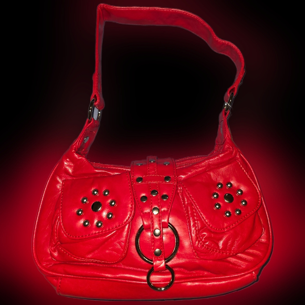 Red Studded Hobo Bag